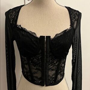 Glam Steampunk Goth Lacey Corset Top Sheer Black Small